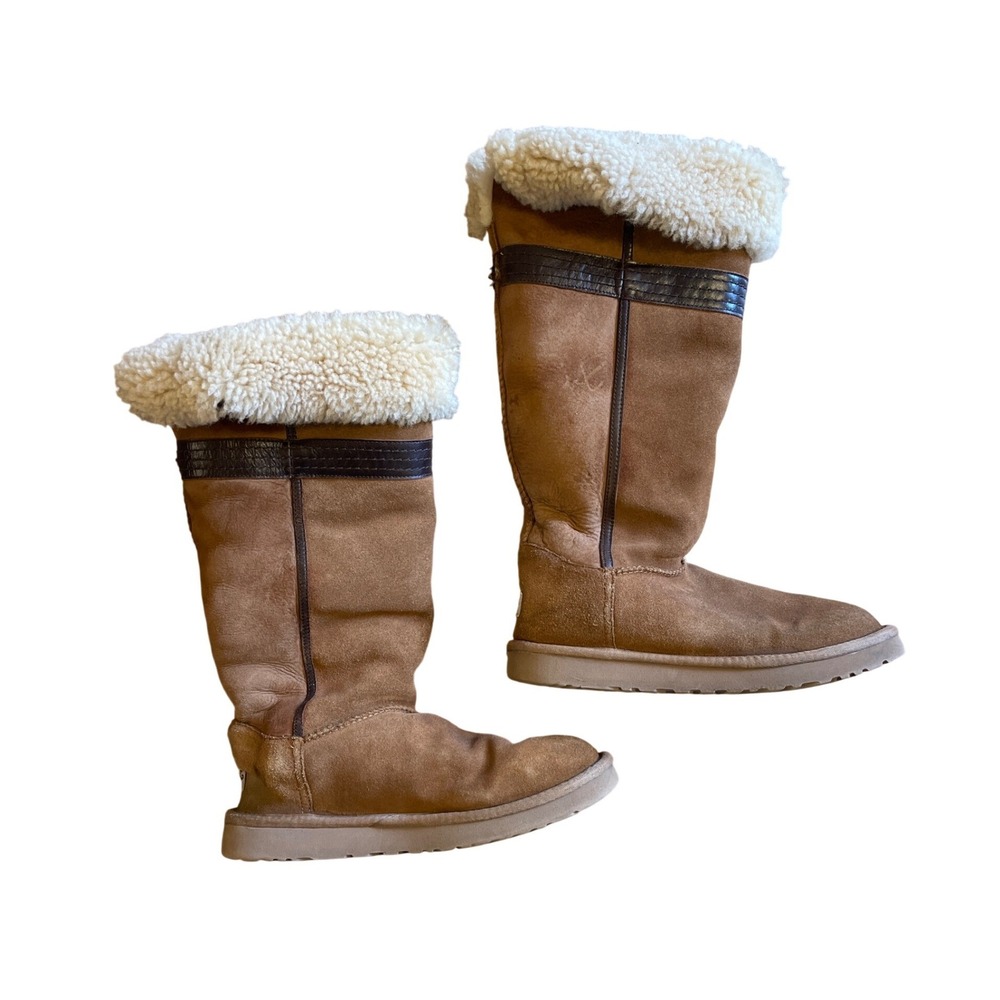 UGG Australia‎ Genevieve Tall Chestnut Suede FLAWED Missing Bow Size 10 Boot